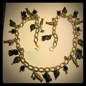 Necklace, belt, earrings, bracelet